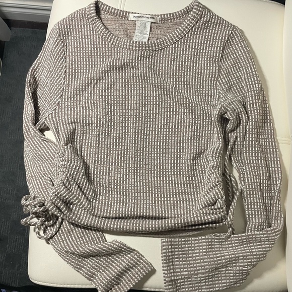 Brown & White Crop Top with Side Ties - Picture 1 of 4